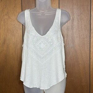 Express Sequin Tank Top Women's  L Ivory Flowy Boho Fairy Festival Y2K Beachy